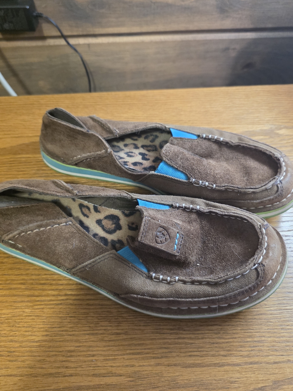 Ariat Brown Suede Mules with Turquoise Accent